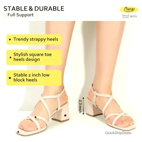 Strappy Square Toe Block Heel Sandals Wedding Party Dress Shoes